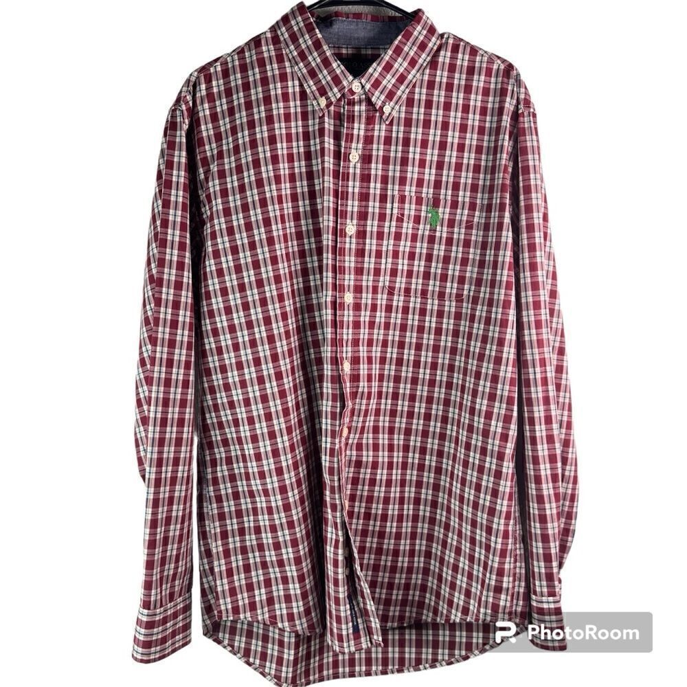 New! US POLO ASSN Red & Blue Plaid Long Sleeve Button Down Shirt Men’s Sz L